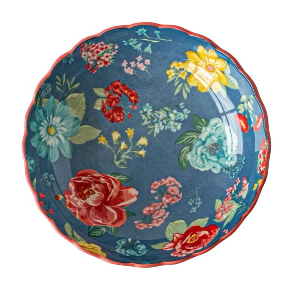 Pioneer woman fancy flourish blue pasta salad bowl